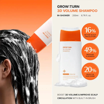 Volumizing Hair Growth Shampoo 200ml bottle, Korean 3D volumizing formula for fuller hair