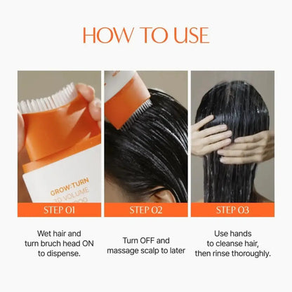 3D Volumizing Hair Growth Shampoo texture close-up, nourishing scalp care formula
